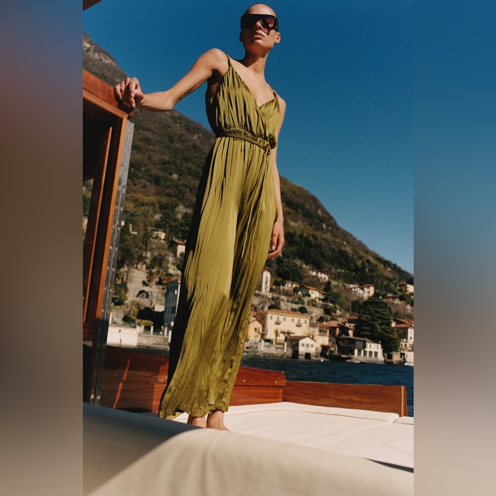 Wrinkled Effect Long Satin Jumpsuit